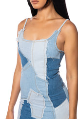 PAISLEY PATCHWORK DENIM MINI DRESS