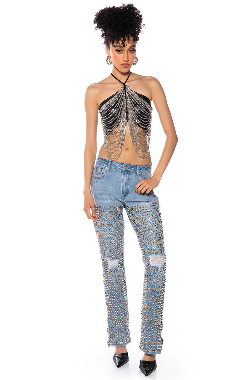 DAZZLING CHAINS HALTER TOP