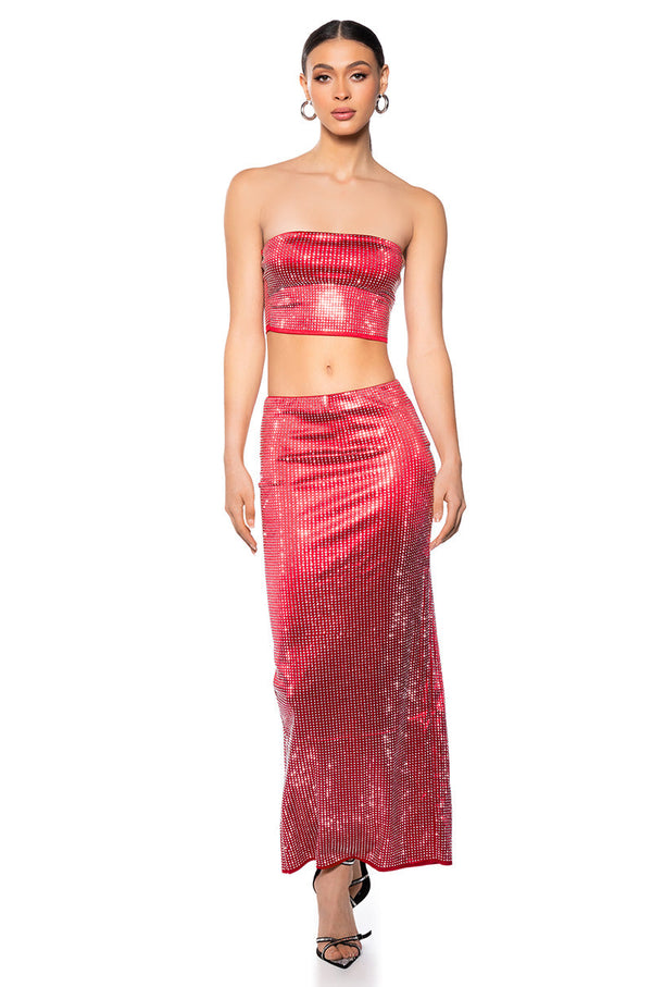 DECISION MAKER RHINESTONE MAXI SKIRT