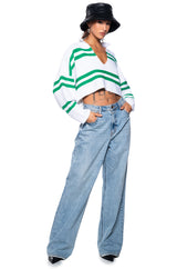 DEEP FEELINGS STRIPED DEEP V SWEATER