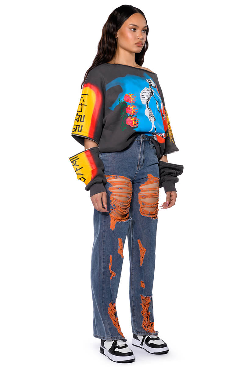 DEEP THOUGHTS OVERSIZED GRAPHIC SWEATSHIRT