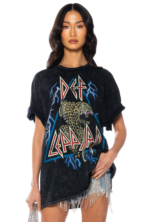 DEF LEPPARD ONE SIZE ACID WASH TEE