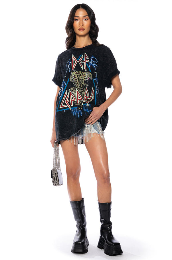 DEF LEPPARD ONE SIZE ACID WASH TEE