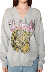 DEF LEPPARD RHINESTONE FRINGE TRIM SWEATSHIRT