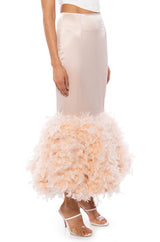 DELLA FEATHER HEM MAXI SKIRT IN LIGHT PINK