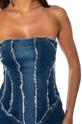 DENIM DIVA COLOR BLOCKED MINI DRESS