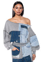 DENIM DREAMS ZIPPER DETAIL SWEATSHIRT