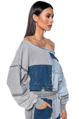 DENIM DREAMS ZIPPER DETAIL SWEATSHIRT