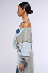 DENIM DREAMS ZIPPER DETAIL SWEATSHIRT