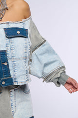 DENIM DREAMS ZIPPER DETAIL SWEATSHIRT