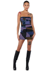 DENIM PATCHWORK MINI DRESS