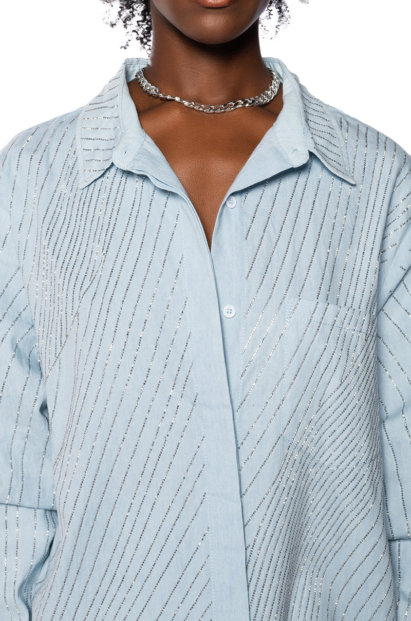 DENIMANIA RHINESTONE BUTTON DOWN