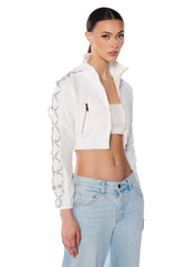 DIAMOND LACE UP TRACK JACKET IN WHITE