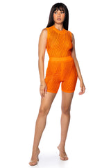 DIAMOND MESH SLEEVELESS BODYSUIT IN ORANGE