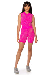 DIAMOND MESH SLEEVELESS BODYSUIT IN PINK