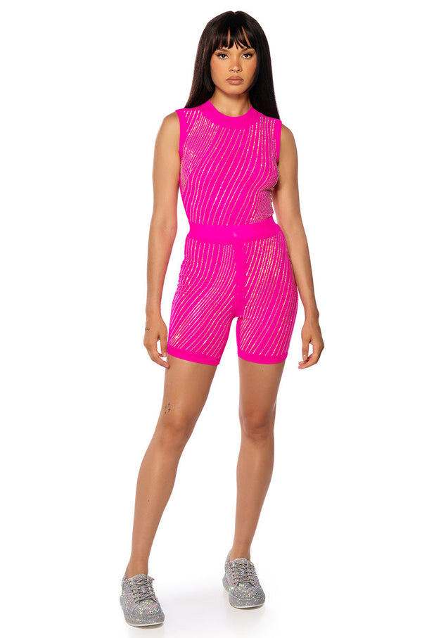 DIAMOND MESH SLEEVELESS BODYSUIT IN PINK