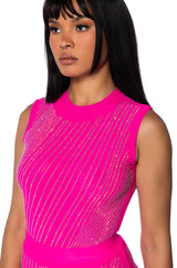 DIAMOND MESH SLEEVELESS BODYSUIT IN PINK
