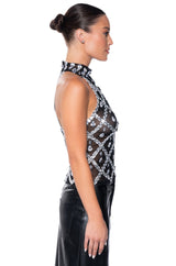 DIAMONDS ARE FOREVER MOCK NECK SLEEVELESS MESH TOP