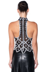 DIAMONDS ARE FOREVER MOCK NECK SLEEVELESS MESH TOP