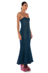 JENNA FLARE DENIM MAXI DRESS