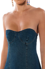 JENNA FLARE DENIM MAXI DRESS