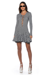 DINNER FOR TWO LACE UP MINI DRESS