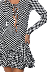 DINNER FOR TWO LACE UP MINI DRESS