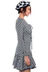 DINNER FOR TWO LACE UP MINI DRESS