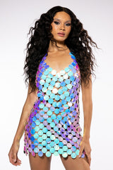 DISCO BABE HOLOGRAPHIC SHIFT DRESS