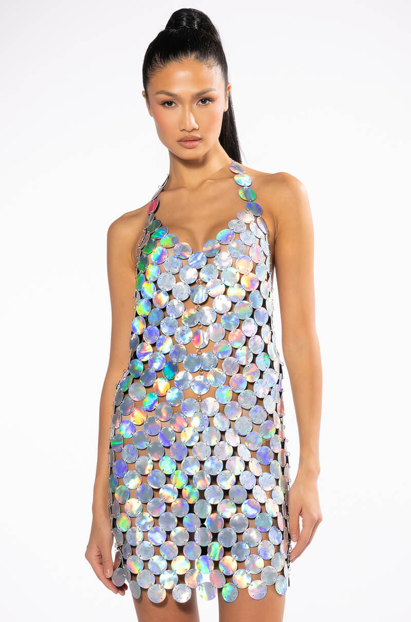 DISCO BABE HOLOGRAPHIC SHIFT DRESS