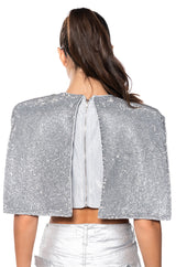 DISCO BABE SLEEVELESS RHINESTONE CROP TOP IN WHITE