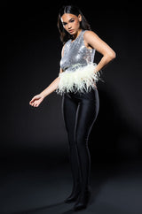 FEATHERED DISCO BALL SLEEVELESS TOP