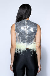 FEATHERED DISCO BALL SLEEVELESS TOP