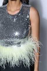 FEATHERED DISCO BALL SLEEVELESS TOP