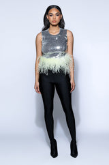 FEATHERED DISCO BALL SLEEVELESS TOP