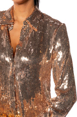 DISCO FEVER SEQUIN EMBELLISHED BUTTON DOWN TOP