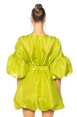 DIXIE BALLOON SLEEVE MINI DRESS IN LIME