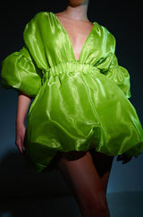 DIXIE BALLOON SLEEVE MINI DRESS IN LIME