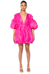 DIXIE BALLOON SLEEVE MINI DRESS IN PINK