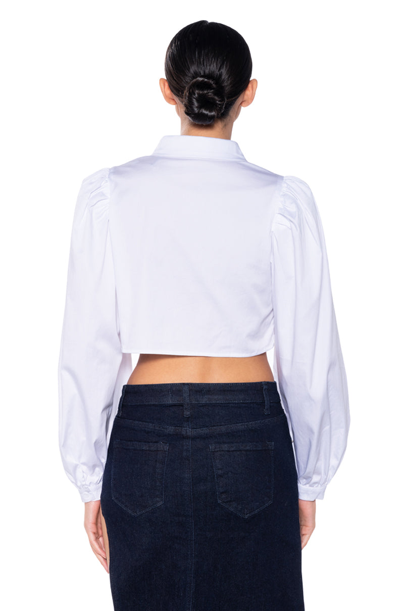 DOLL FACE PUFF SLEEVE CROP BUTTON DOWN
