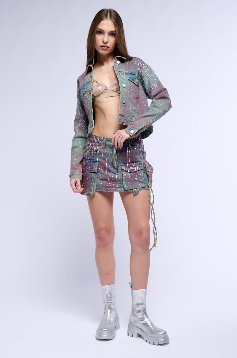 DOLL RHINESTONE DENIM SKIRT