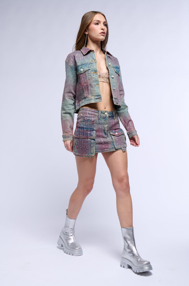 DOLL RHINESTONE DENIM SKIRT