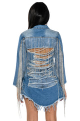 DOLLYS SIS RHINESTONE LONG DENIM JACKET