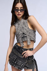 DONITA DENIM HALTER NECK CROP TOP