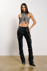 DONITA DENIM HALTER NECK CROP TOP