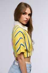 DONT LOOK BACK CROP COLLARED TEE
