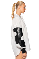 DON'T MIND ME BUTTON DOWN POPLIN BLOUSE