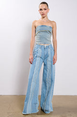 DONT NEED TO SLEEP DISTRESSED WIDE LEG DENIM PANT