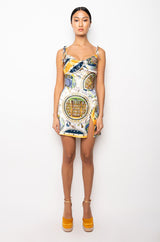 DON'T PLAY ME SCARF PRINT SATIN MINI DRESS