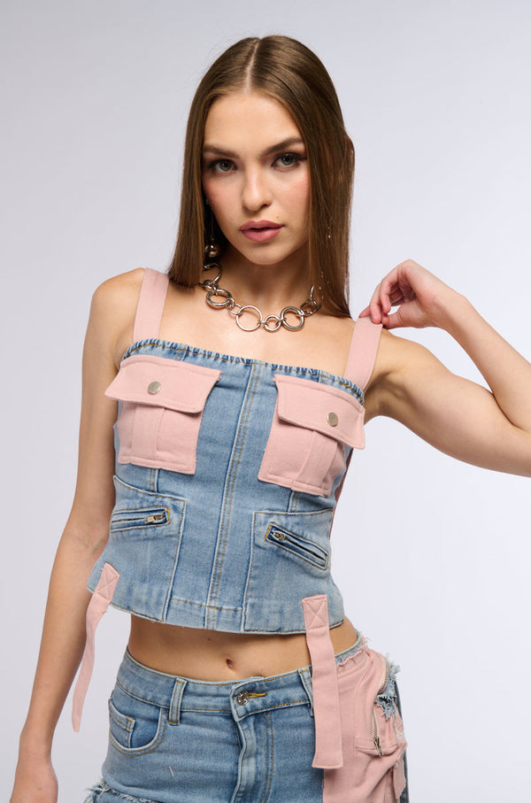 DONT STOP ME NOW DENIM CORSET TOP
